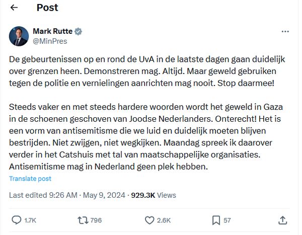 De tweet van Mark Rutte